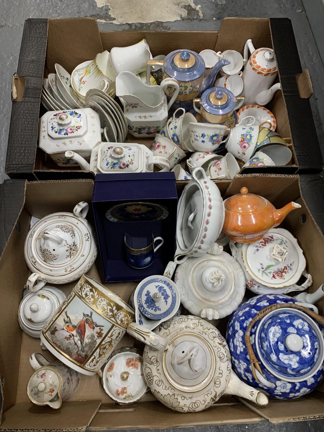 2 trays of teapots and Teaware