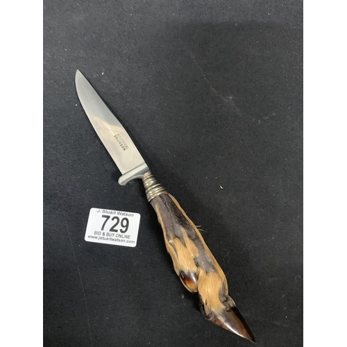 729 - German stags foot fighting knife