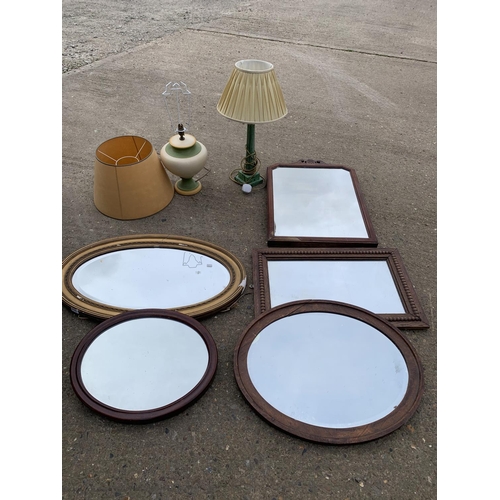 794 - Five heavy framed mirrors a/f and two table lamps