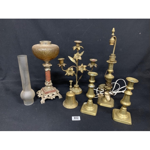 802 - Oil lamp and brassware