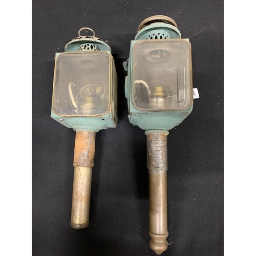 803 - Two antique cart lamps converted