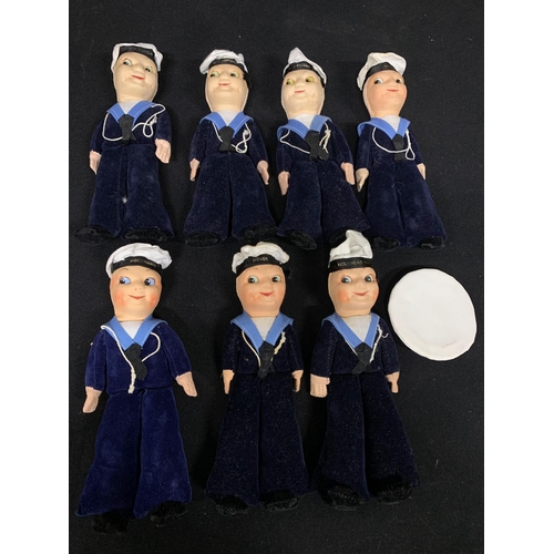 809 - Seven vintage 'Norah Wellings' style sailor cloth dolls, ( 4 MV Horsa, Vortigern, Dover & SS Holyhea... 