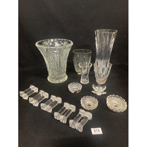 814 - Glass vases, glassware and knife rests