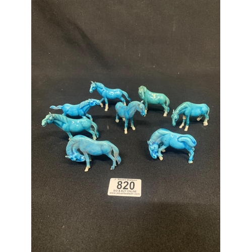 820 - Set of 8 vintage Jingdezhen turquoise porcelain horses (one with fracture to foreleg)