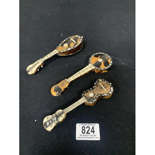 824 - Three Italian tortoiseshell miniature instruments, longest 15 cms