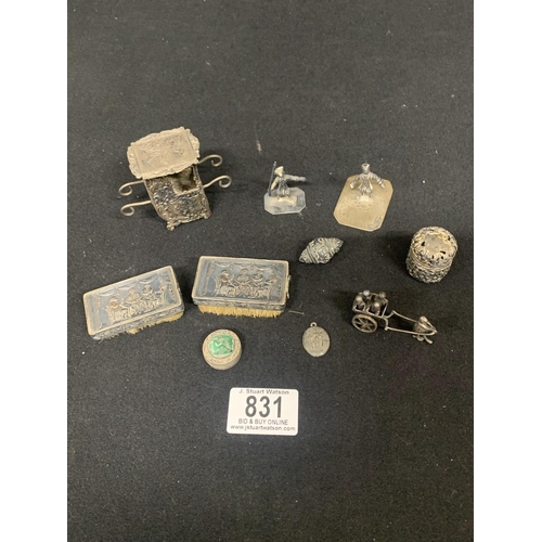 831 - Collection of small white metal figures and objects