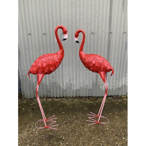 1003 - Pair of large pink metal flamingoes, height 150 cms