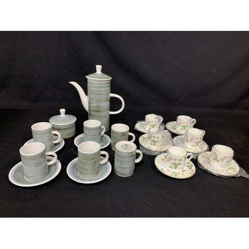 455 - Wedgwood Wild Strawberry 12 piece coffee set and 12 pieces Rye pottery coffeeware