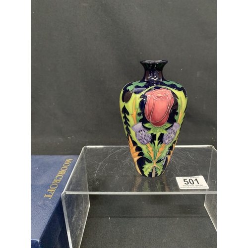 501 - Boxed Moorcroft vase, height 16cms