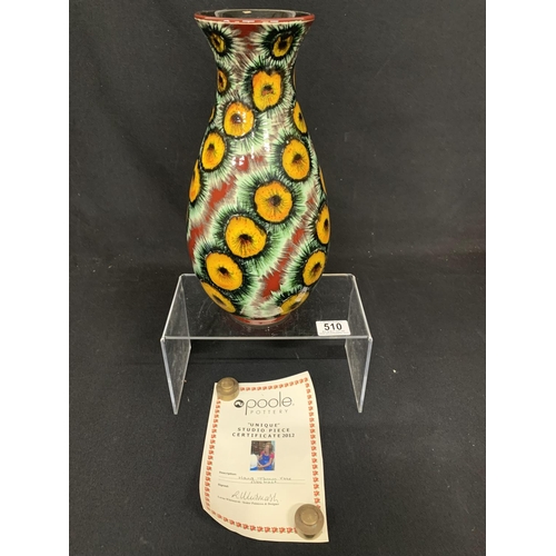 510 - Poole handthrown abstract vase, Signed Laura Whitmarsh, height 32cms