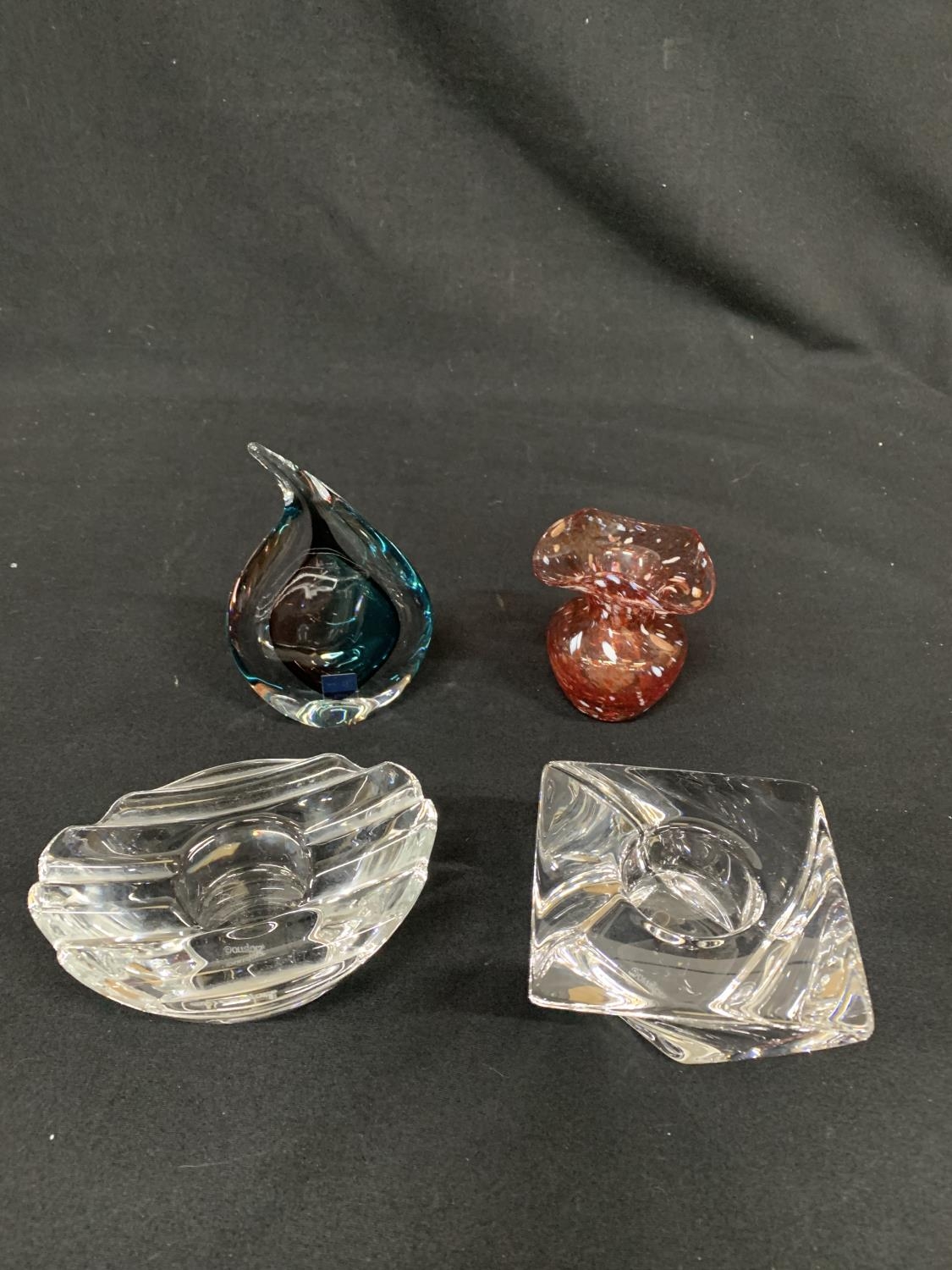 Svaja Glass teardrop, 14 cms tall, 2 Orrefors candleholders and small ...