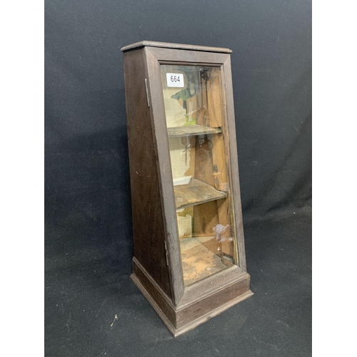 664 - Small display cabinet with sloping front 24 x 23 x 58 cms tall