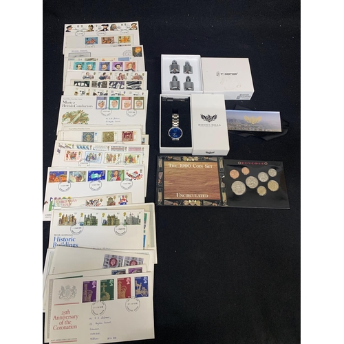 666 - Drone motors, Wristwatch, 1990 Coin Set and First Day Covers