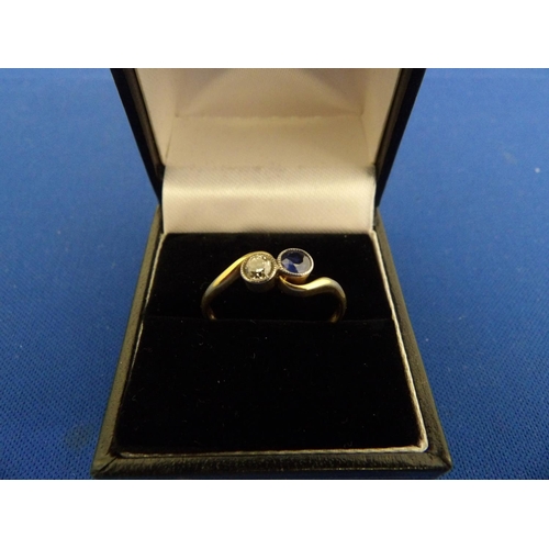 871 - Hallmarked Victorian 18ct Gold Sapphire & Diamond Crossover Ring, Size V, weight 2.9 gms