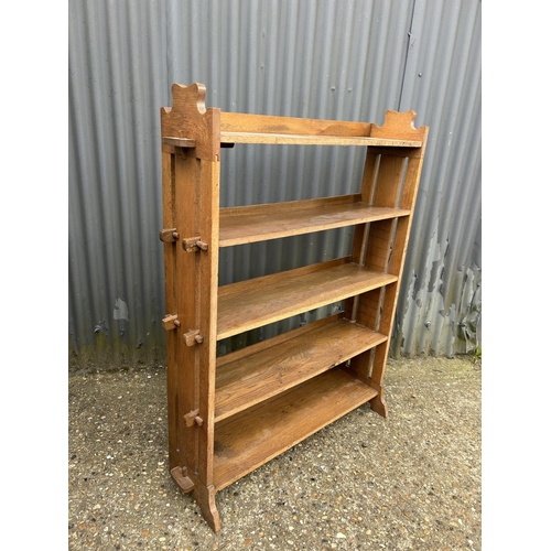 10 - An arts and crafts style oak open bookcase 97x25 x 125