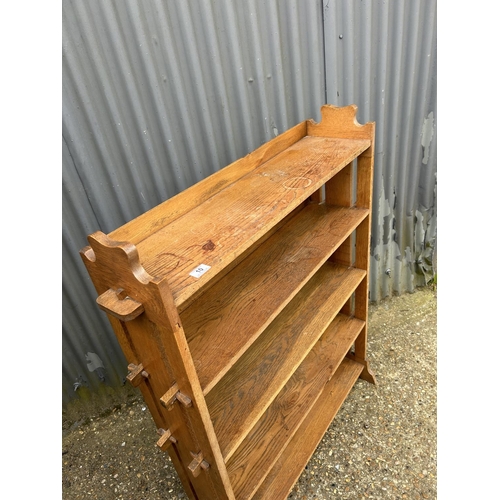 10 - An arts and crafts style oak open bookcase 97x25 x 125