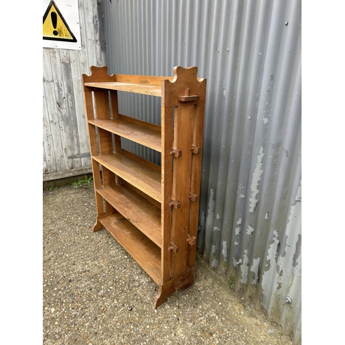 10 - An arts and crafts style oak open bookcase 97x25 x 125