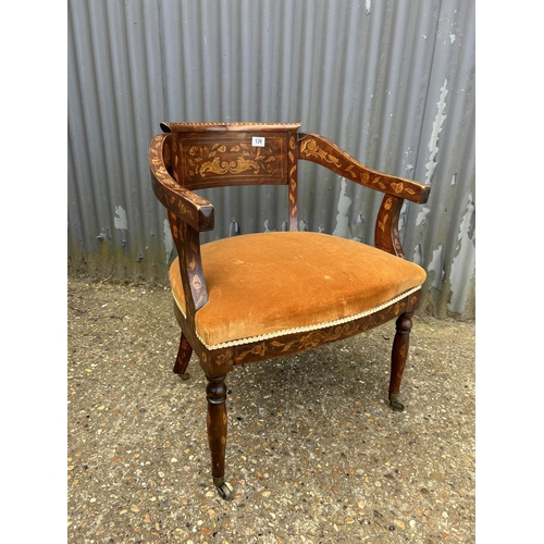 126 - A Dutch style inlaid bow chair chair with gold upholstered seat