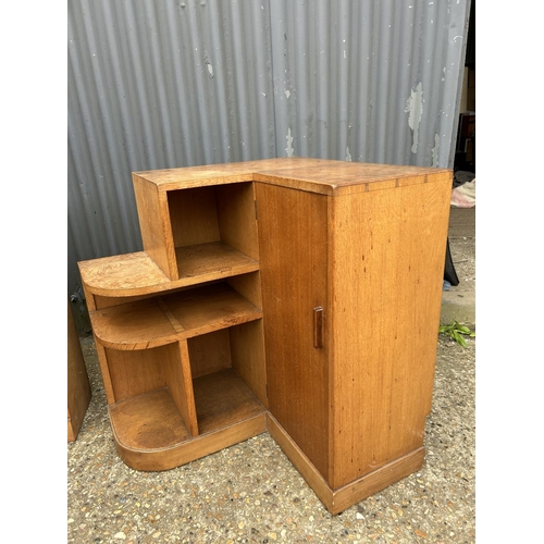 142 - Two deco style light oak corner bookcases