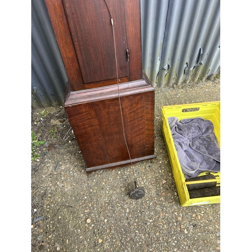 144 - A mahogany cased long-case clock  by LEOMINSTER maker, with 2 weights and pendulum