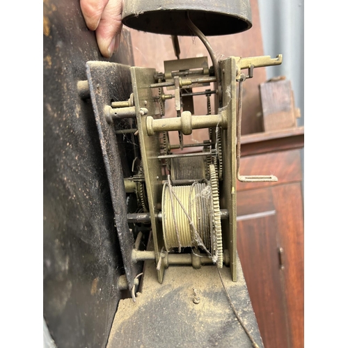 144 - A mahogany cased long-case clock  by LEOMINSTER maker, with 2 weights and pendulum