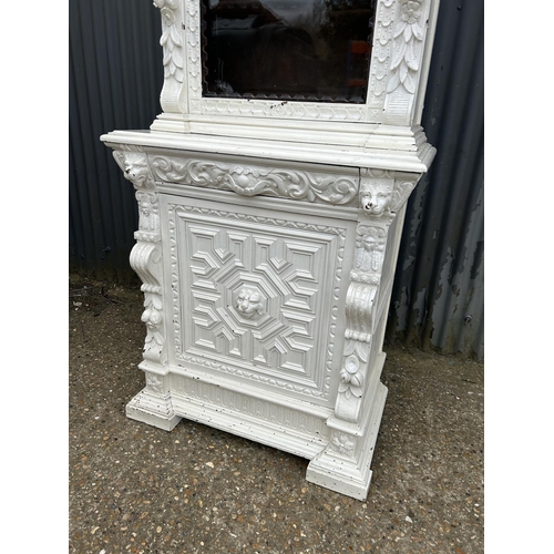 156 - A Dutch style carved oak glazed bookcase over cupboard painted white 90x50x225