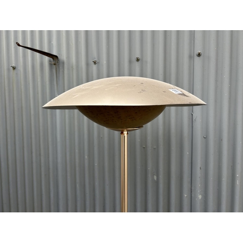 160 - A retro floor standing up lighter lamp with aluminium mushroom style shade