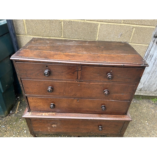 196 - An antique oak chest of five drawers (2 sections)  107x50x145