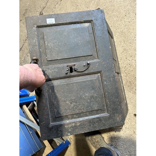 205 - An antique strong box with working key  61x40x 36