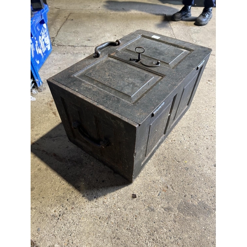 205 - An antique strong box with working key  61x40x 36