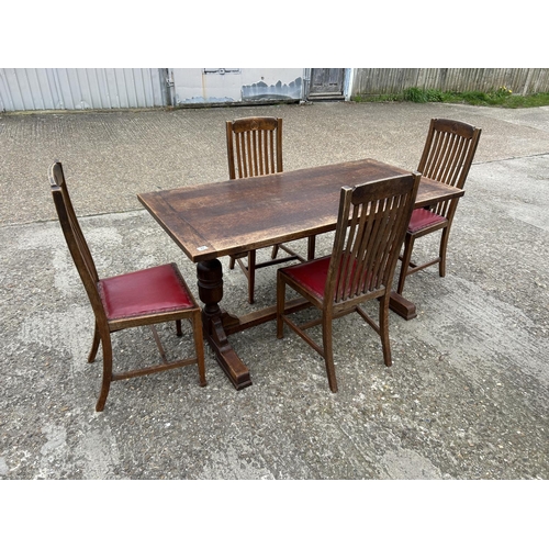 22 - Arts and craft oak refectory table with four chairs 160 x 75x 77