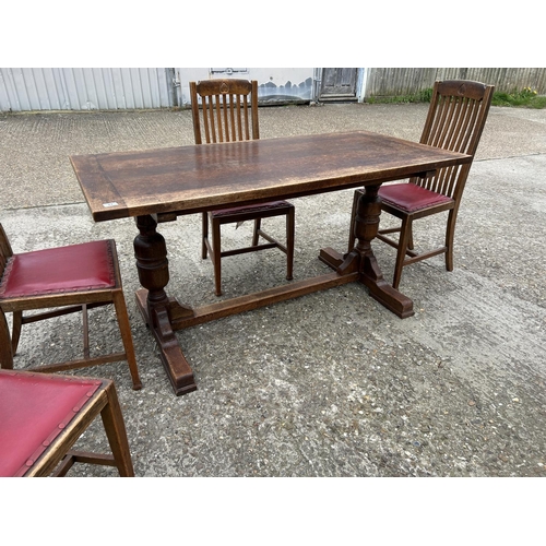 22 - Arts and craft oak refectory table with four chairs 160 x 75x 77