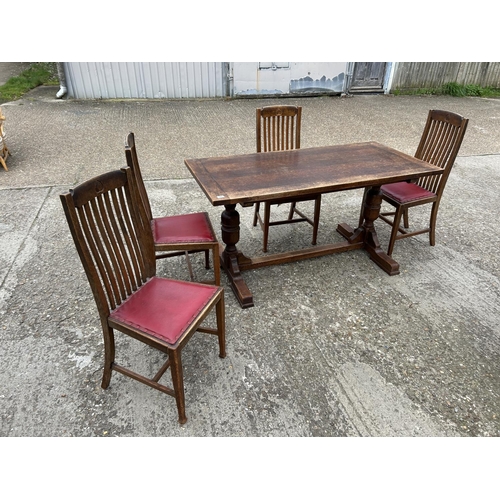 22 - Arts and craft oak refectory table with four chairs 160 x 75x 77