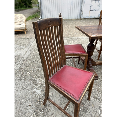 22 - Arts and craft oak refectory table with four chairs 160 x 75x 77