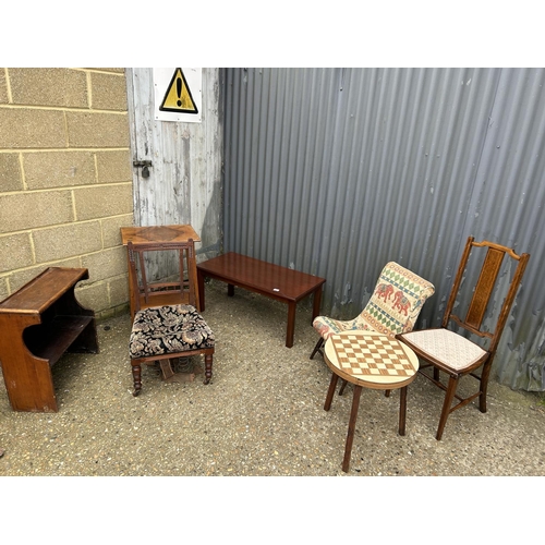 247 - Three chairs, two occasional tables, book rack