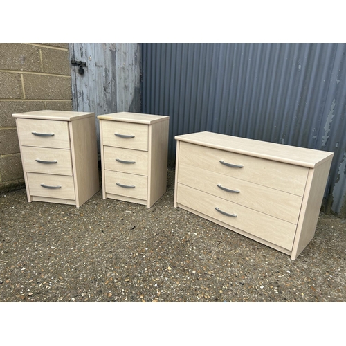 26 - A modern chest of three drawers with pair of matching bedsides