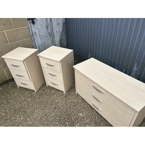 26 - A modern chest of three drawers with pair of matching bedsides