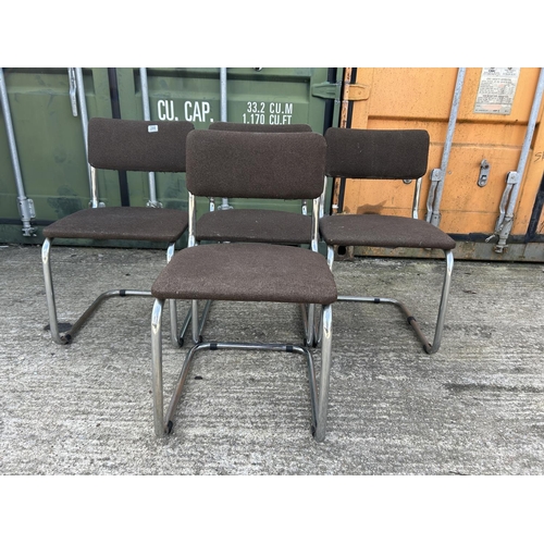 286 - A set of four mid century brown upholstered chrome cantilever chairs