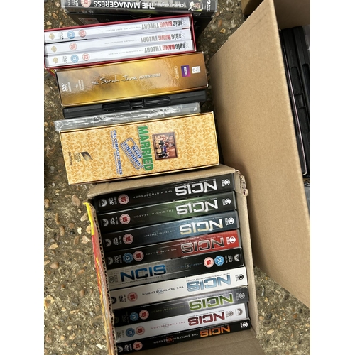 30 - Five boxes of various DVDs and cd inc NCIS ETC