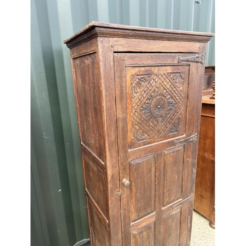 315 - A carved oak single door wardrobe 69x45x180