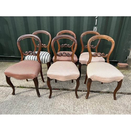 328 - A set of six Victorian mahogany balloon back dining chairs with striped upholstery