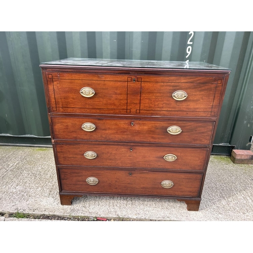 332 - A Victorian mahogany secretaire chest of four drawers, fitted to the interior with writing surface, ... 