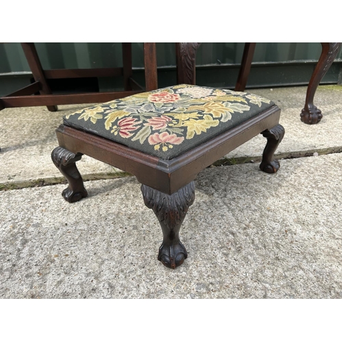 336 - A Georgian carver chair, mahogany ball and claw chair and ball and claw footstool