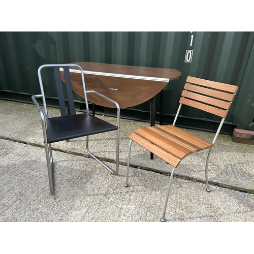 339 - Two mid century chairs together with a painted drop leaf table