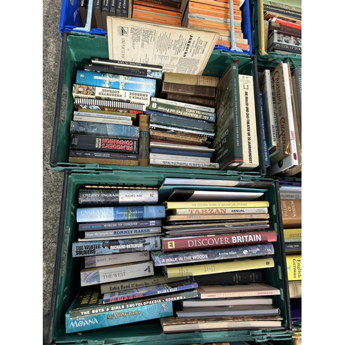 349 - 14 crates of assorted books, including art interest, hardback reference books and paperbacks