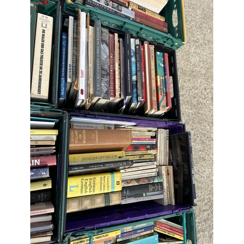 349 - 14 crates of assorted books, including art interest, hardback reference books and paperbacks