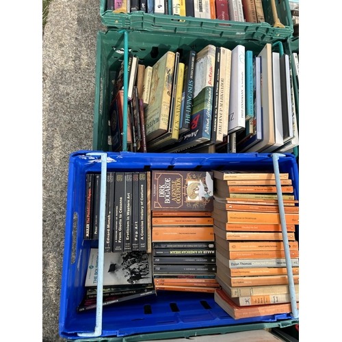 349 - 14 crates of assorted books, including art interest, hardback reference books and paperbacks