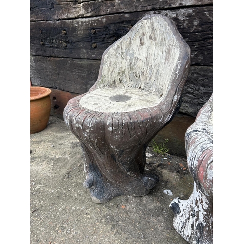 375 - A pair of log effect concrete garden seats