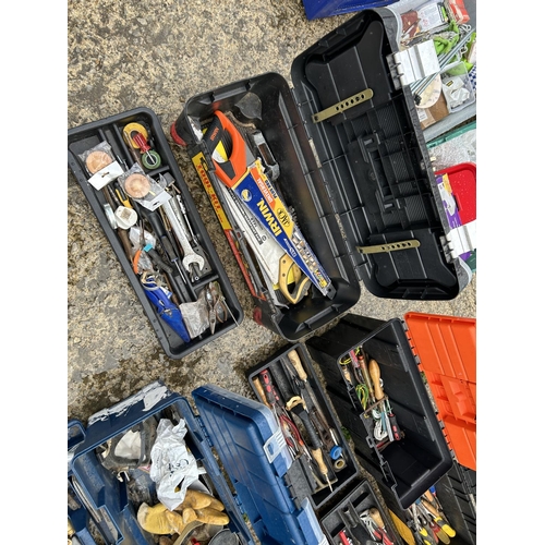 437 - 6 large and two small plastic tool boxes with residue contents