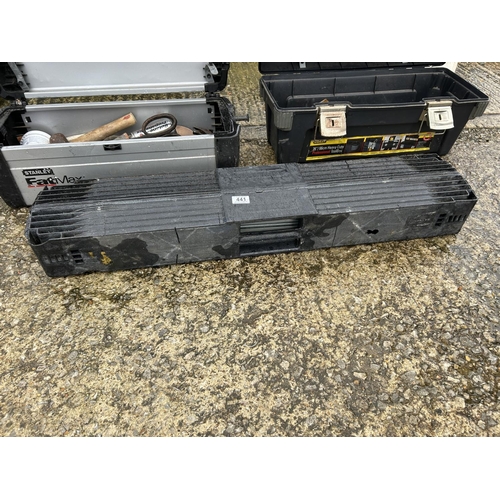 441 - Two Stanley tool boxes with contents together with two Stanley folding benches